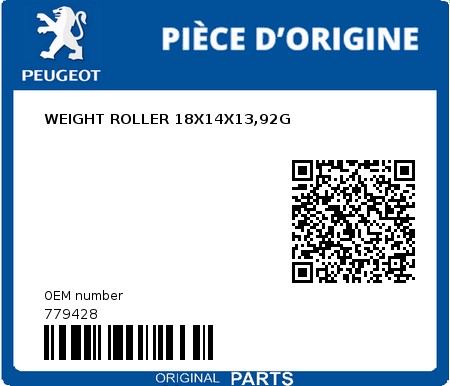 Product image: Peugeot - 779428 - WEIGHT ROLLER 18X14X13,92G  0