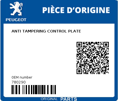 Product image: Peugeot - 780290 - ANTI TAMPERING CONTROL PLATE 