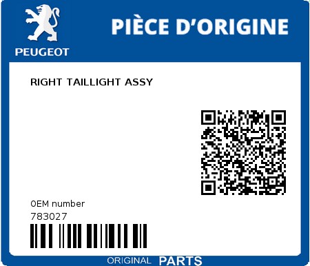 Product image: Peugeot - 783027 - RECHT RUCKLEUCHTE  0