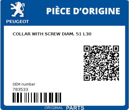 Product image: Peugeot - 783533 - COLLAR WITH SCREW DIAM. 51 L30  0