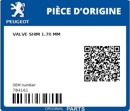 Product image: Peugeot - 784161 - VALVE SHIM 1.70 MM  0