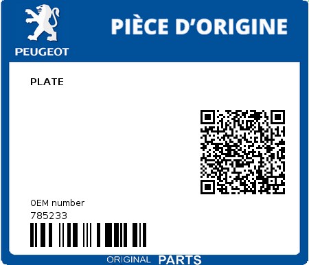 Product image: Peugeot - 785233 - PLATE 