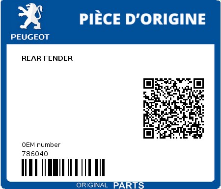 Product image: Peugeot - 786040 - REAR FENDER  0