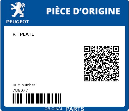 Product image: Peugeot - 786077 - RH PLATE 