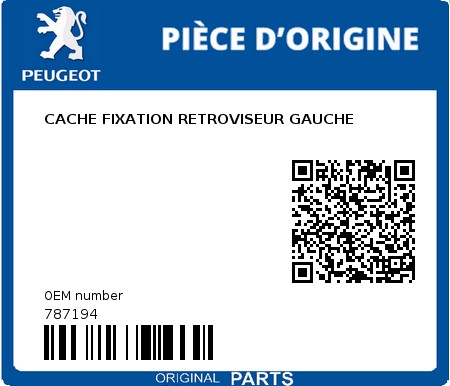 Product image: Peugeot - 787194 - CACHE FIXATION RETROVISEUR GAUCHE  0
