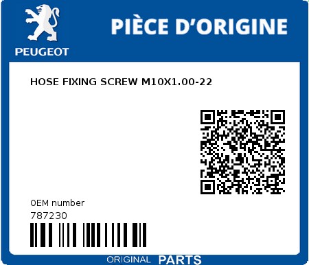 Product image: Peugeot - 787230 - HOSE FIXING SCREW M10X1.00-22 