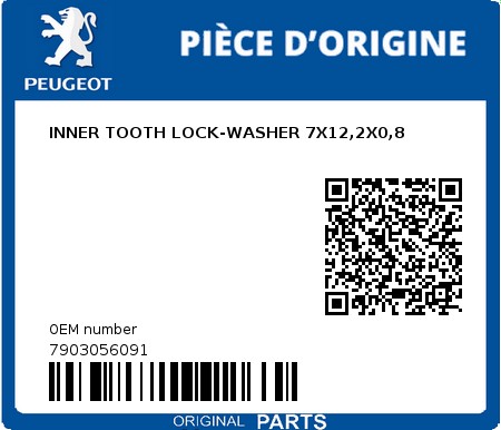 Product image: Peugeot - 7903056091 - INNER TOOTH LOCK-WASHER 7X12,2X0,8  0