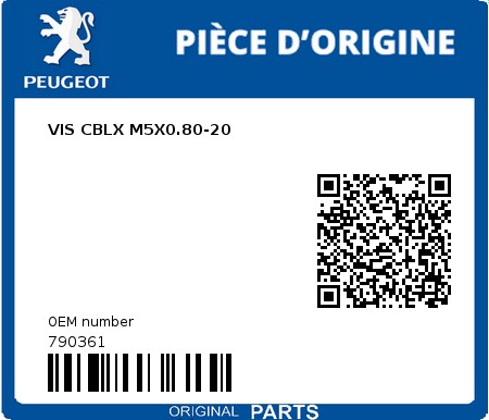 Product image: Peugeot - 790361 - VIS CBLX M5X0.80-20  0