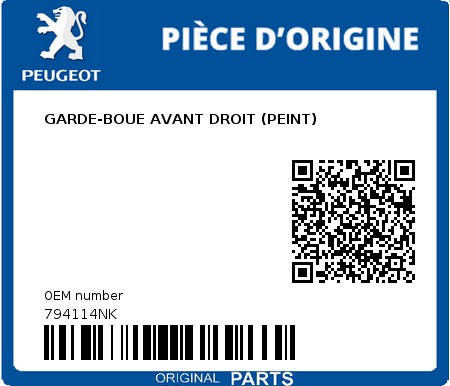 Product image: Peugeot - 794114NK - GARDE-BOUE AVANT DROIT (PEINT)  0