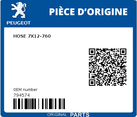 Product image: Peugeot - 794574 - HOSE 7X12-760  0