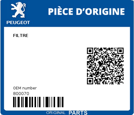 Product image: Peugeot - 800070 - FILTRE  0