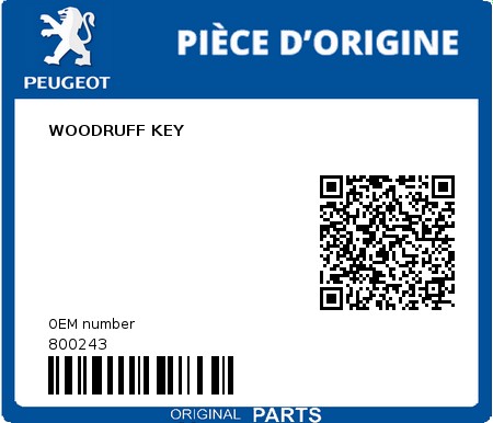 Product image: Peugeot - 800243 - WOODRUFF KEY 