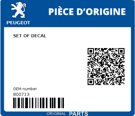 Product image: Peugeot - 800713 - SET OF DECAL  0