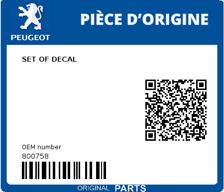 Product image: Peugeot - 800758 - SET OF DECAL  0