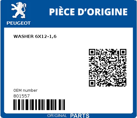 Product image: Peugeot - 801557 - WASHER 6X12-1,6 