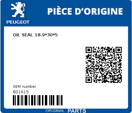 Product image: Peugeot - 801615 - OIL SEAL 18.9*30*5  0