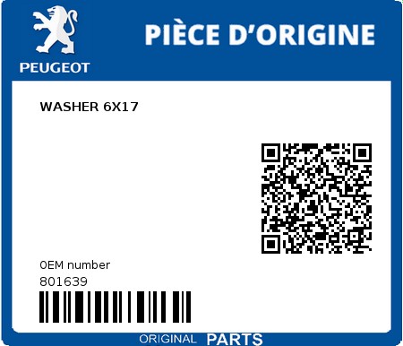 Product image: Peugeot - 801639 - WASHER 6X17  0
