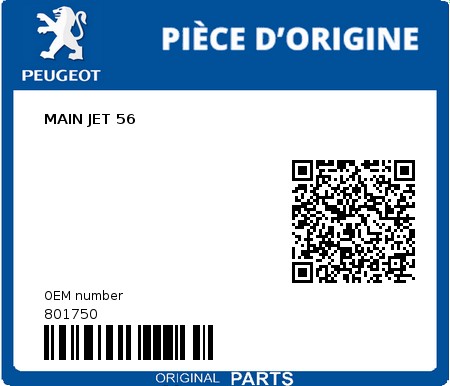 Product image: Peugeot - 801750 - MAIN JET 56  0