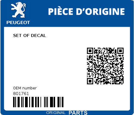 Product image: Peugeot - 801761 - SET OF DECAL  0