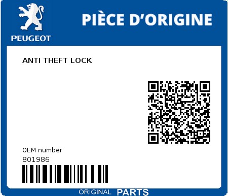 Product image: Peugeot - 801986 - ANTI THEFT LOCK  0