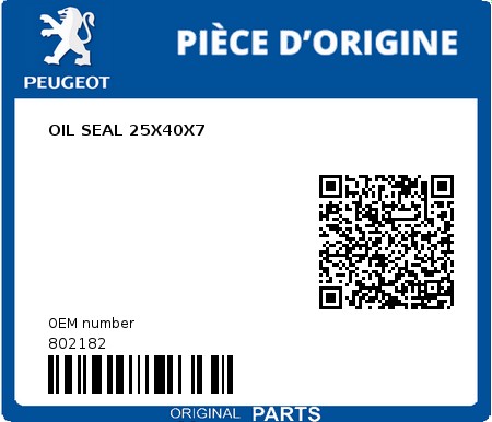 Product image: Peugeot - 802182 - OIL SEAL 25X40X7  0