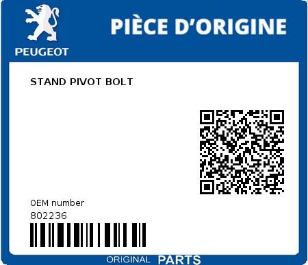 Product image: Peugeot - 802236 - STAND PIVOT BOLT 