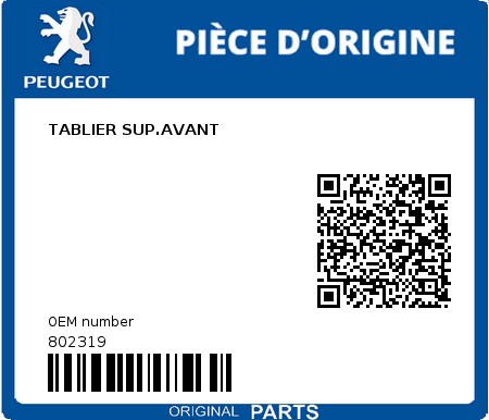 Product image: Peugeot - 802319 - TABLIER SUP.AVANT  0