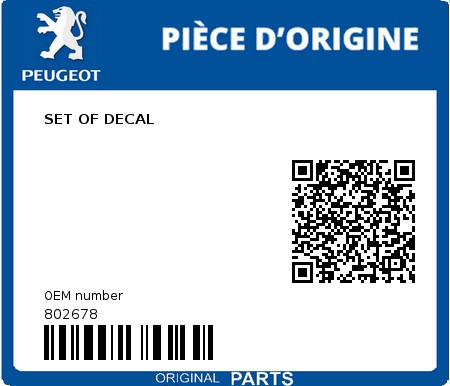 Product image: Peugeot - 802678 - SET OF DECAL  0