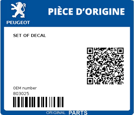 Product image: Peugeot - 803025 - SET OF DECAL  0