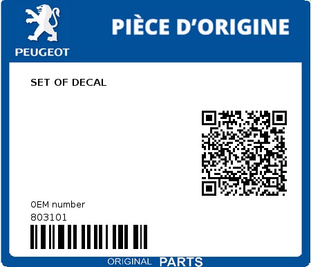 Product image: Peugeot - 803101 - SET OF DECAL 