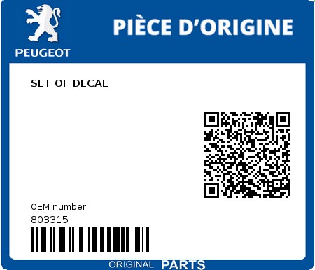 Product image: Peugeot - 803315 - SET OF DECAL  0