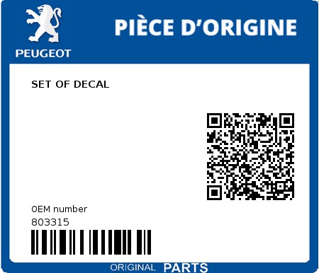 Product image: Peugeot - 803315 - SET OF DECAL 