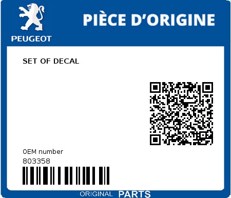 Product image: Peugeot - 803358 - SET OF DECAL  0