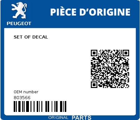 Product image: Peugeot - 803566 - SET OF DECAL  0