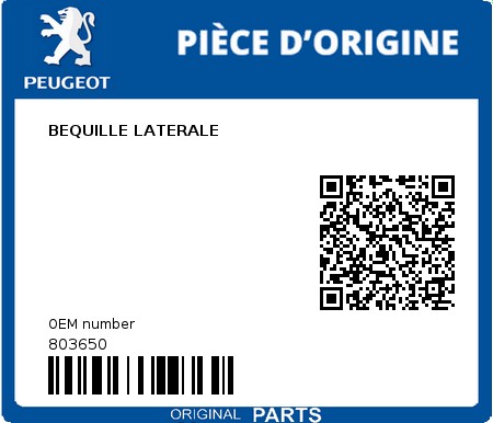 Product image: Peugeot - 803650 - BEQUILLE LATERALE  0