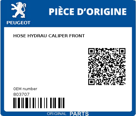 Product image: Peugeot - 803707 - TUYAU HYDRAU ETRIER AVANT  0