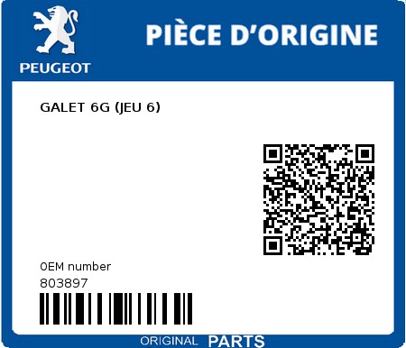 Product image: Peugeot - 803897 - GALET 6G (JEU 6)  0