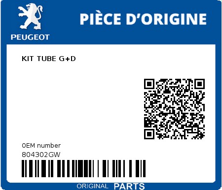 Product image: Peugeot - 804302GW - KIT TUBE G+D  0