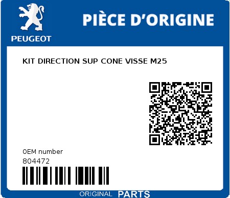 Product image: Peugeot - 804472 - KIT DIRECTION SUP CONE VISSE M25  0