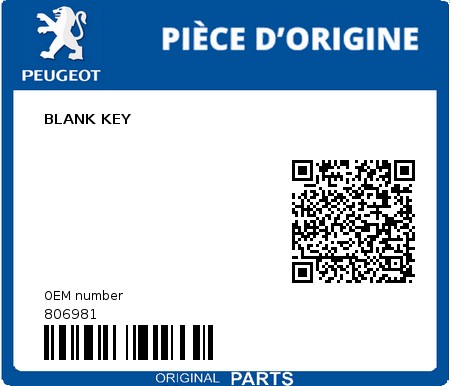 Product image: Peugeot - 806981 - BLANK KEY  0