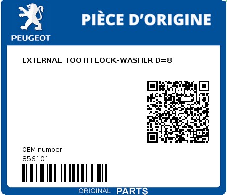 Product image: Peugeot - 856101 - EXTERNAL TOOTH LOCK-WASHER D=8 