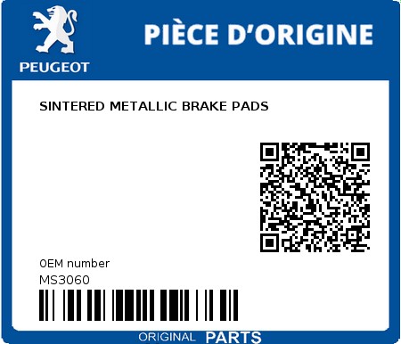 Product image: Peugeot - MS3060 - SINTERED METALLIC BRAKE PADS  0
