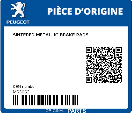 Product image: Peugeot - MS3063 - BREMSBELAEGE GESINTERTE METAL  0