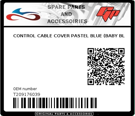 Product image: Tomos - T209176039 - CONTROL CABLE COVER PASTEL BLUE (BABY BL  0