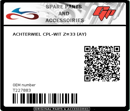 Product image: Tomos - T227883 - ACHTERWIEL CPL-WIT Z=33 (AY)  0