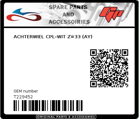 Product image: Tomos - T229452 - ACHTERWIEL CPL-WIT Z=33 (AY)  0