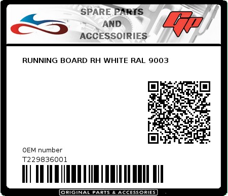 Product image: Tomos - T229836001 - RUNNING BOARD RH WHITE RAL 9003 