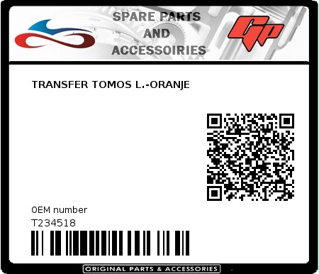 Product image: Tomos - T234518 - TRANSFER TOMOS L.-ORANJE  0