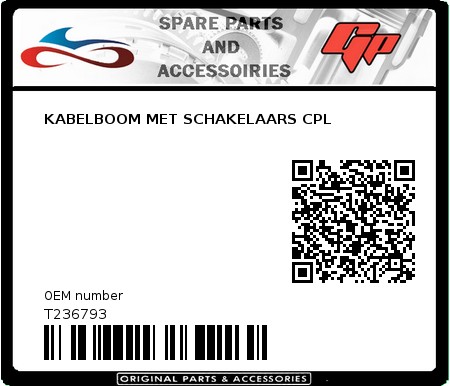 Product image: Tomos - T236793 - KABELBOOM MET SCHAKELAARS CPL  0