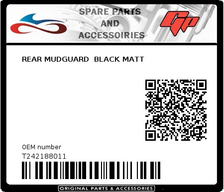 Product image: Tomos - T242188011 - REAR MUDGUARD  BLACK MATT  0